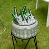Vintiquewise Silver Galvanized Metal Ice Bucket Beverage Cooler Tub with Stand, Medium QI004439.M